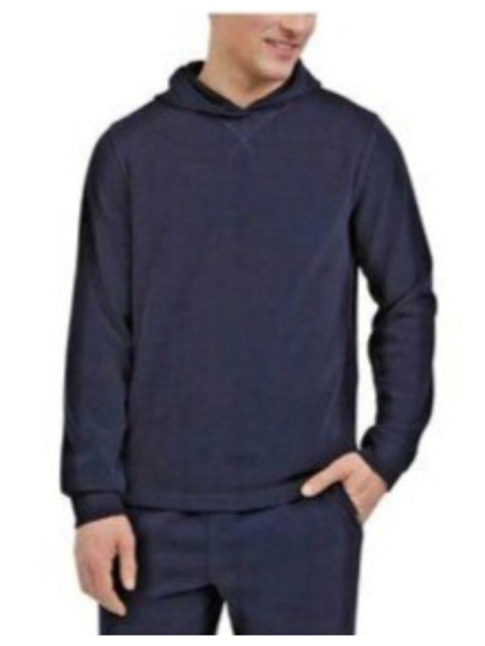 Eddie Bauer Men's L Textured Lounge Hoodie Blue Polyester Blend e1770